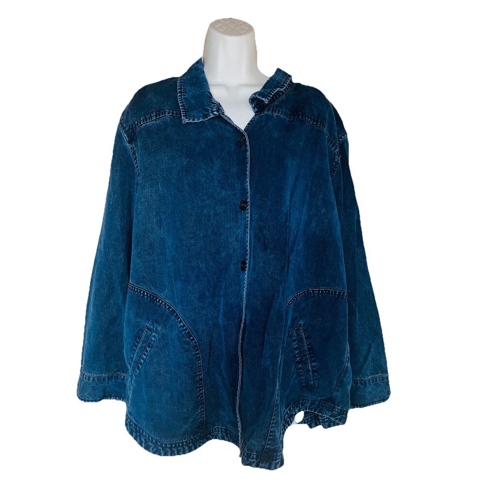 J Jill Denim Women’s Jean Button Front Distressed Jacket Blazer Size XL